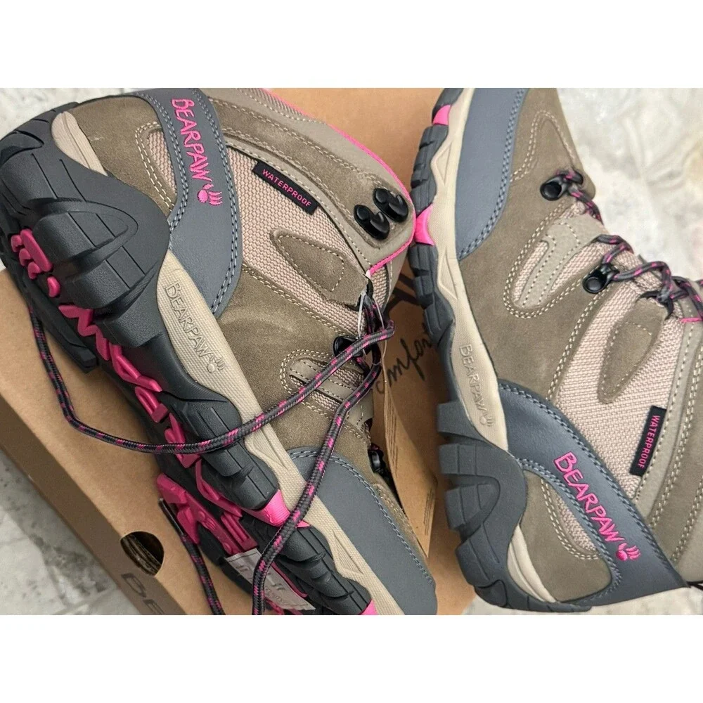 Bearpaw Corsica Women's Hiking Boots Waterproof Taupe Brown Pink Size 9 New NIB